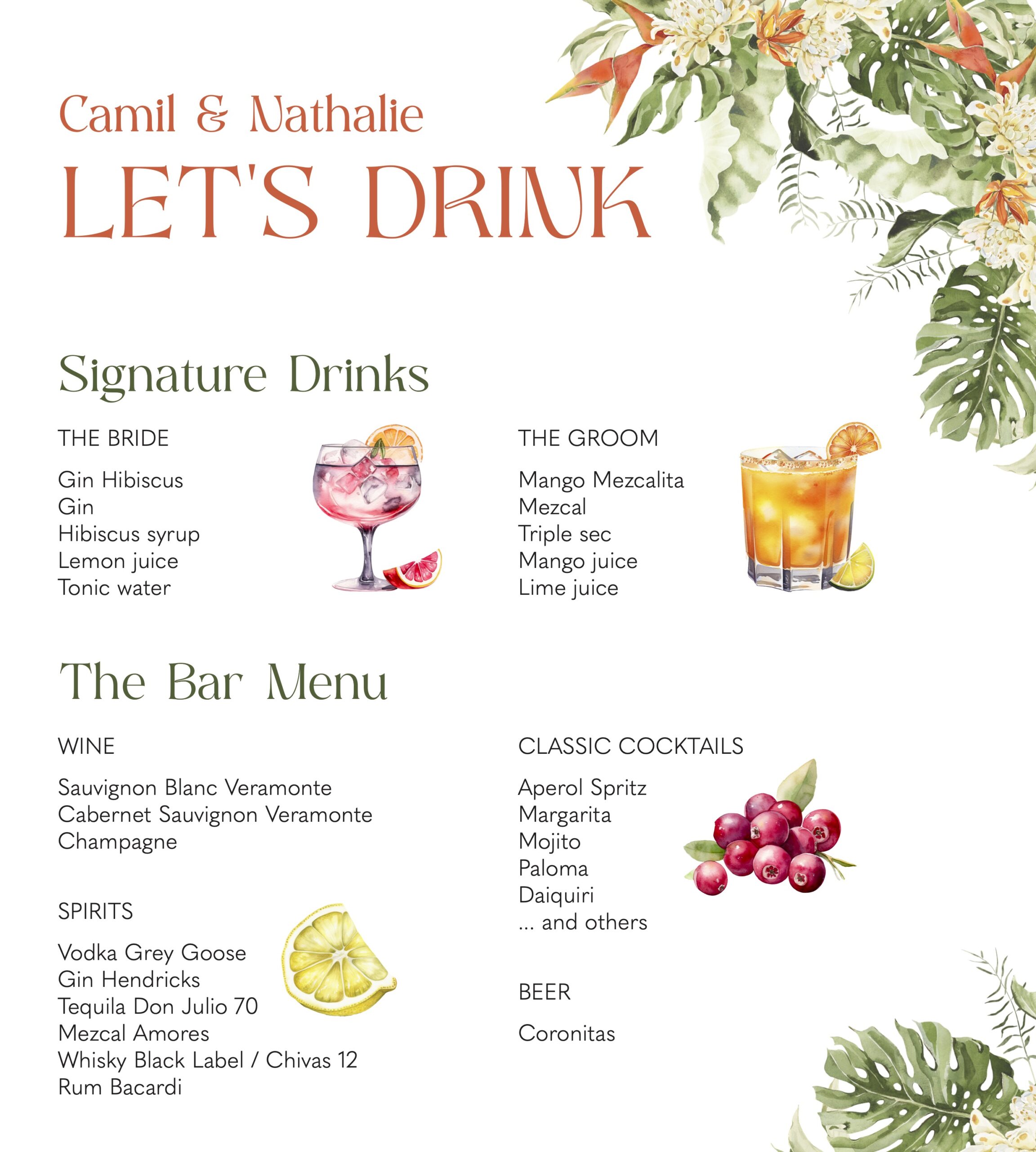 wedding bar menu