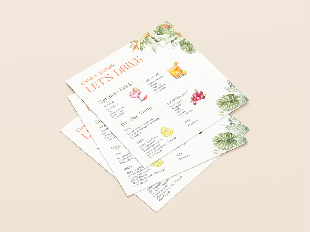 wedding bar menu mockup